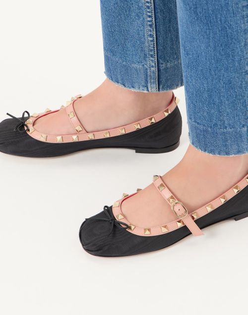 Valentino Garavani - Mary-jane Rockstud Ballerina In Moire Fabric 05mm - Black - Woman - Ballerinas